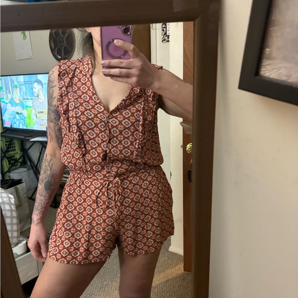 Women's Orange Patterned Romper XL
